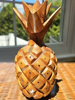Source Unknown Carved Wooden Pineapple in Warm Brown